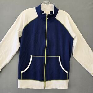 Studio Works Blue White Jacket Classic Long Sleeves Full Zip Casual Women Size L